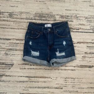 Wax Jean Dark Blue Distressed Jean Shorts